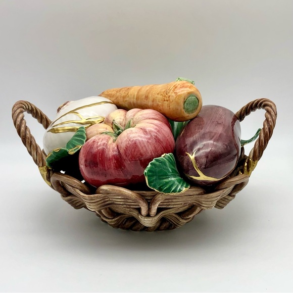 Kintsugi Italian Pottery Vegetable Basket Majolica Gold Crack Art Gift Italy MCM - Picture 3 of 16